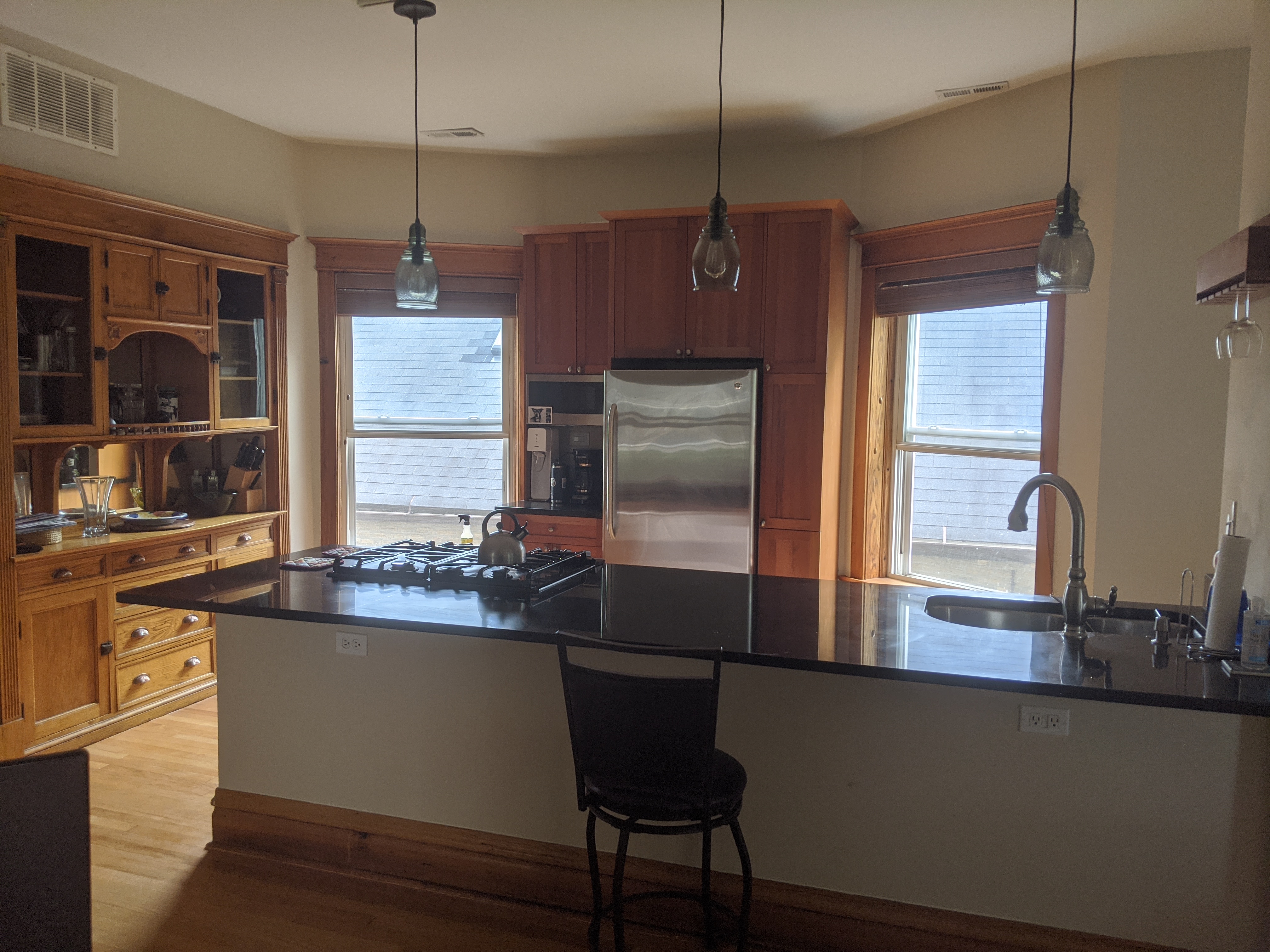 Bright kitchen with butcher block counters